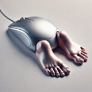 DALL·E 2024-06-19 11.04.15 - A computer mouse with feet. The mouse is sleek and modern, with two small human-like feet attached where the underside of the mouse would be. The feet