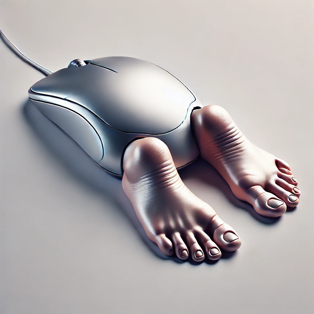 DALL·E 2024-06-19 11.04.15 - A computer mouse with feet. The mouse is sleek and modern, with two small human-like feet attached where the underside of the mouse would be. The feet